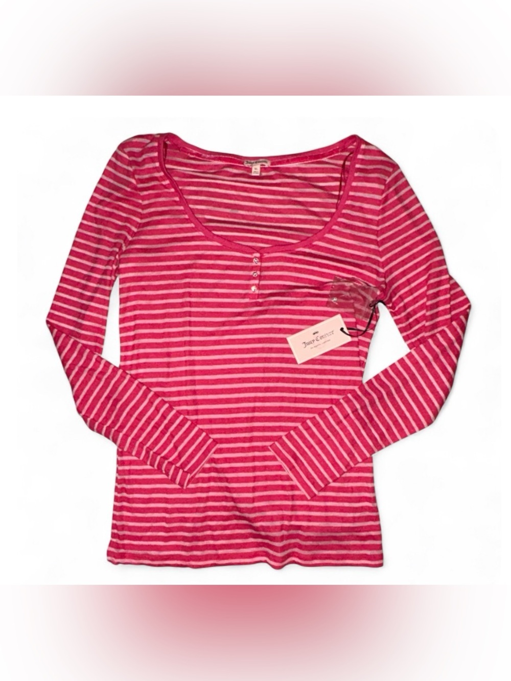 Juicy Couture Hot Pink and Light Pink Striped Long-Sleeve Henley